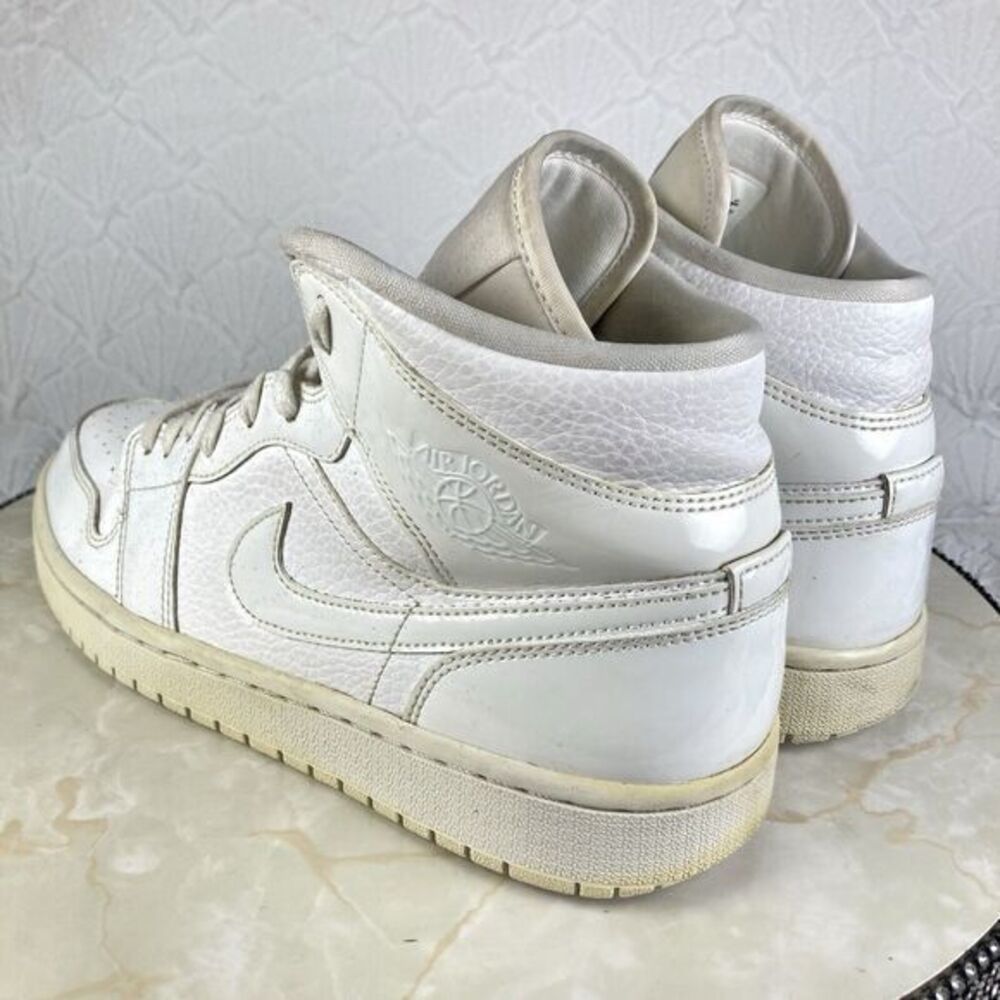 Nike Air Jordan 1 Mid Sneakers Mens 10.5 Triple White Leather High Rise Shoes - Picture 7 of 13